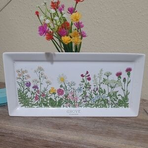 Grove White Floral Rectangular Tray